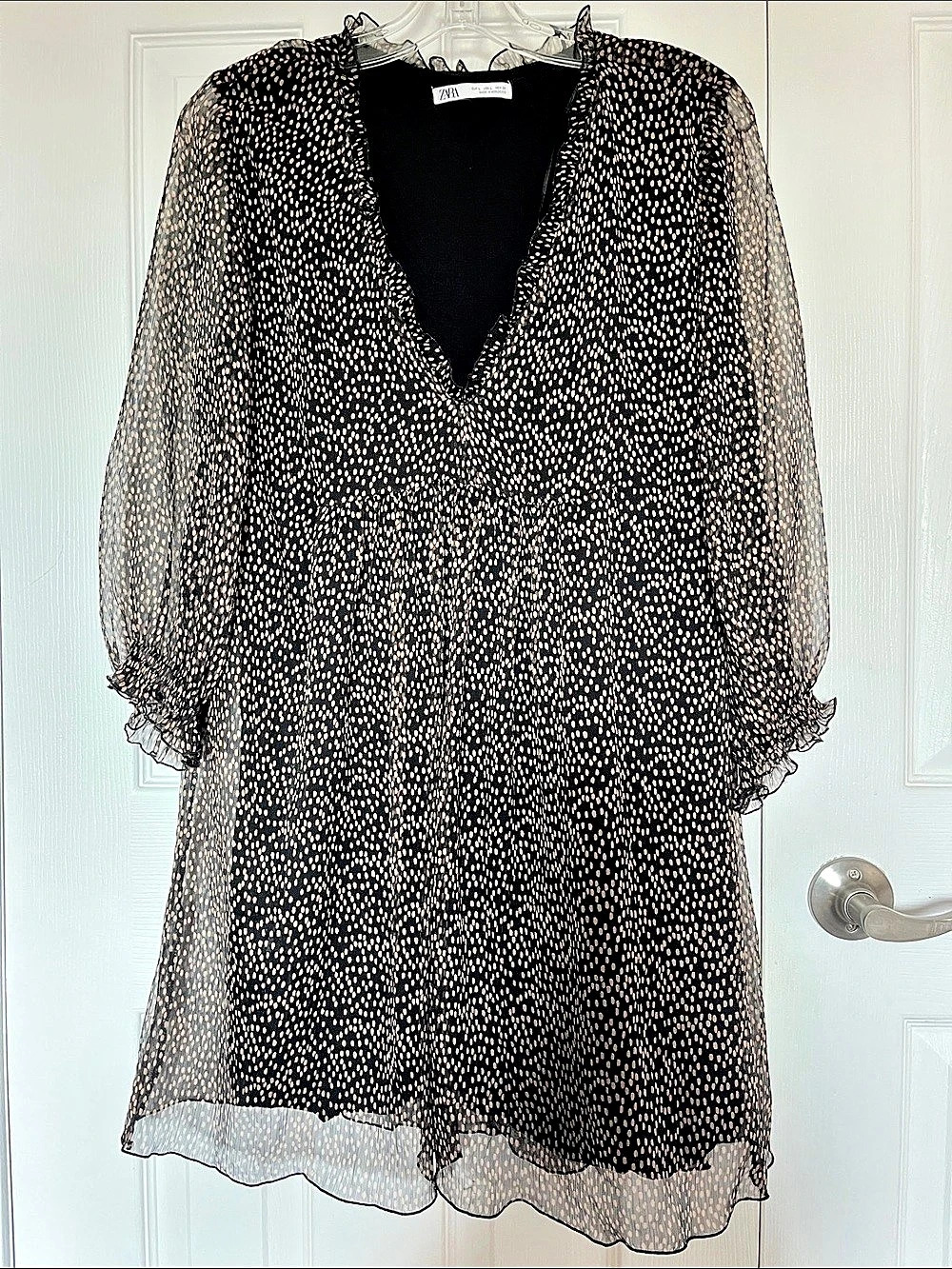 Zara Animal Print V-Neck Dress in Black & Brown